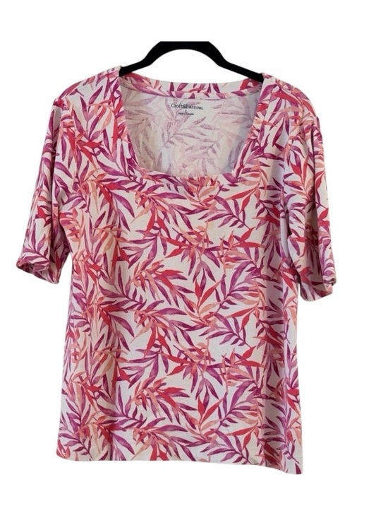 croft & barrow Tops - Croft & Barrow Pink and Orange Leaf Print Short Sleeve Top